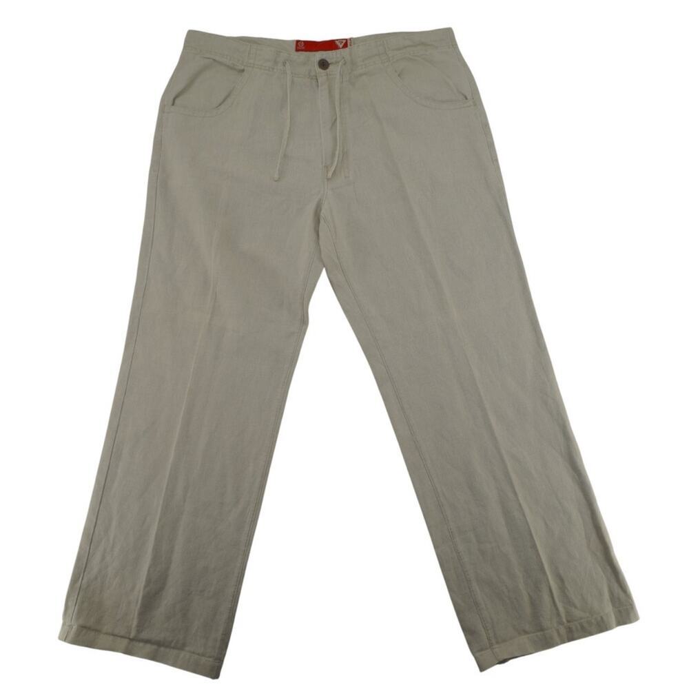 GUESS Jeans USA Linen Cotton Pants Mens 36 Beige Drawstring Boho Minimalist